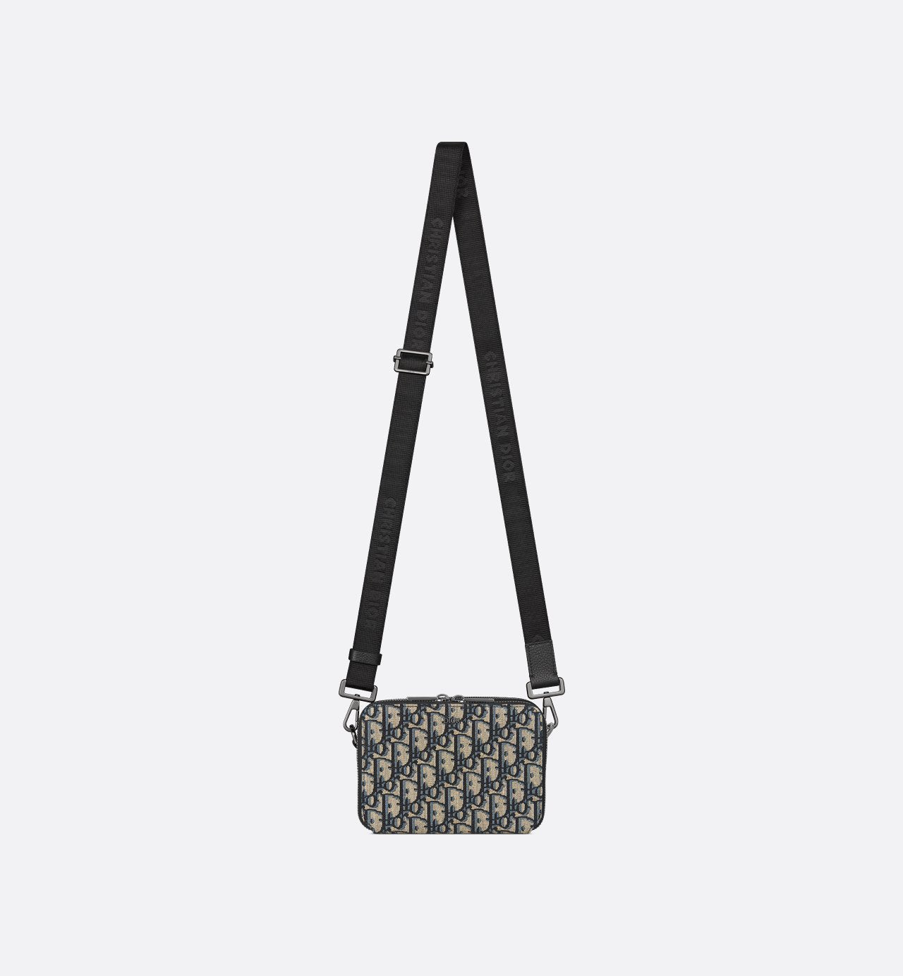 Pochette zippée à bandoulière Toile jacquard Dior Oblique noir