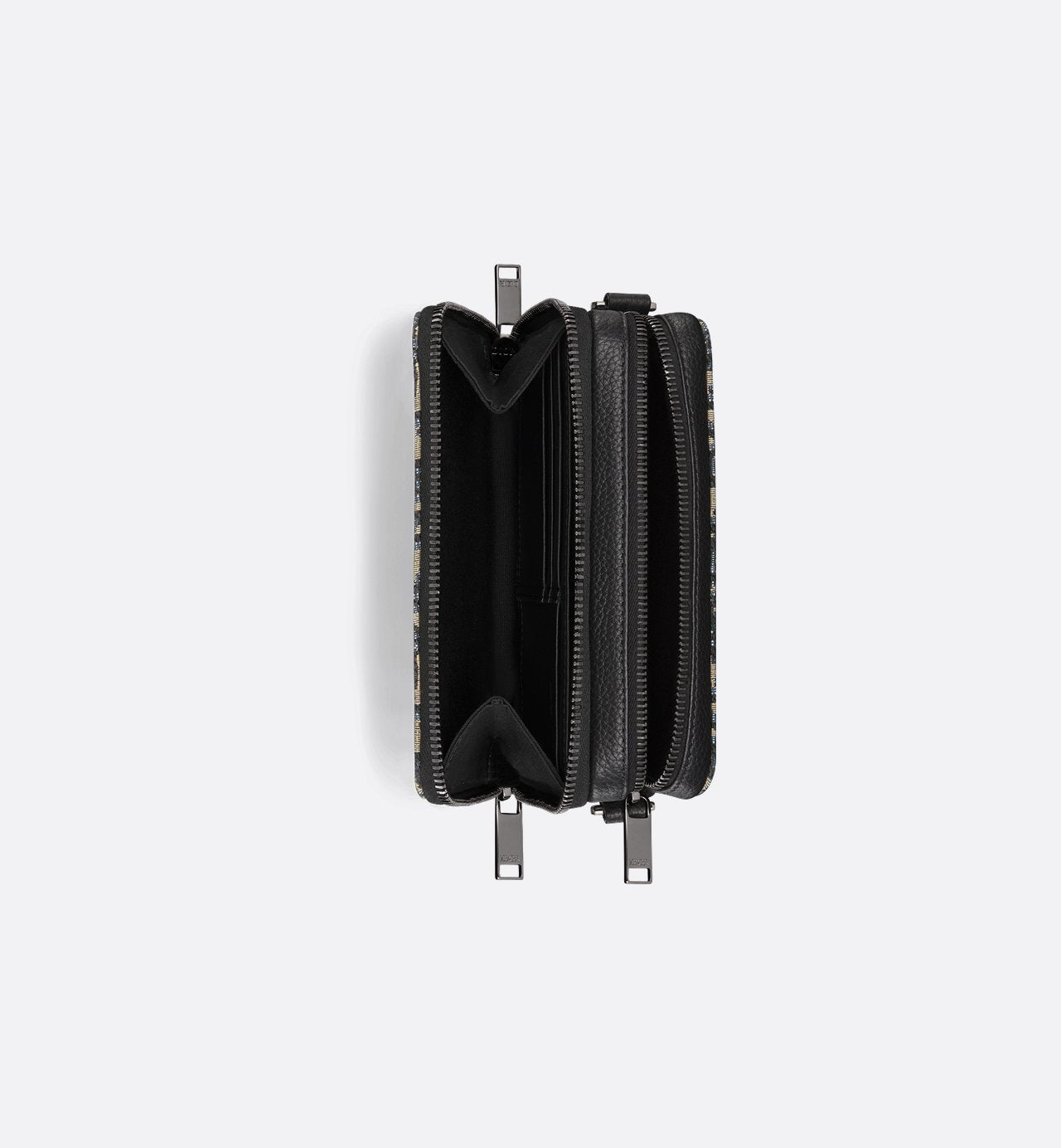 Pochette zippée à bandoulière Toile jacquard Dior Oblique noir