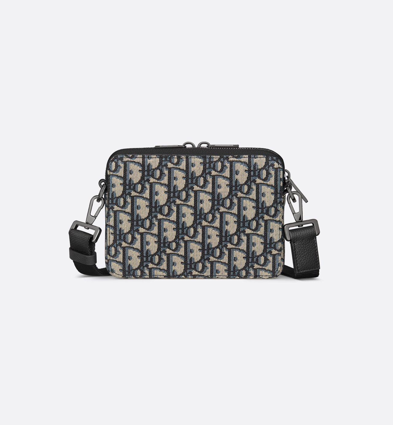 Pochette zippée à bandoulière Toile jacquard Dior Oblique noir